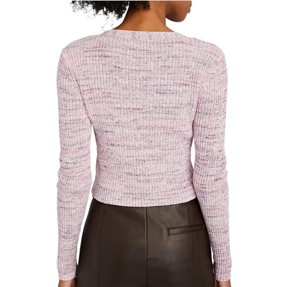Intermix Kiera Marled Pink Knit Cropped Cardigan Sweater - Picture 4 of 13